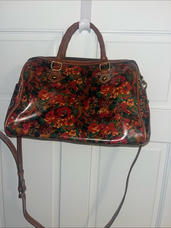 Patricia Nash Handbags - Patricia Nash Floral Patent Leather Satchel Handbag - Red & Brown